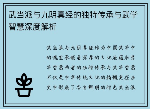 武当派与九阴真经的独特传承与武学智慧深度解析